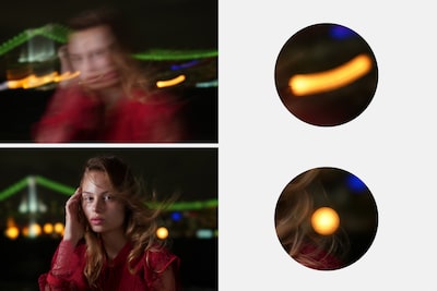 Images illustrating image stabilisation, with blurred image (top) and image (bottom) with pitch / yaw compensation