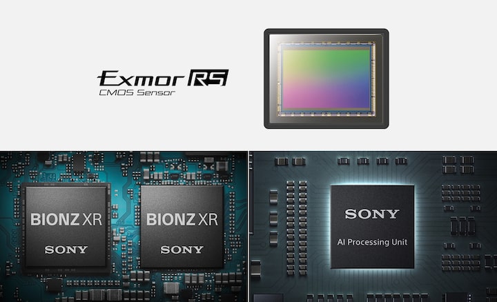 Illustration of Exmor RS™ image sensor, Bionz XR™ image processing engine and AI processing unit